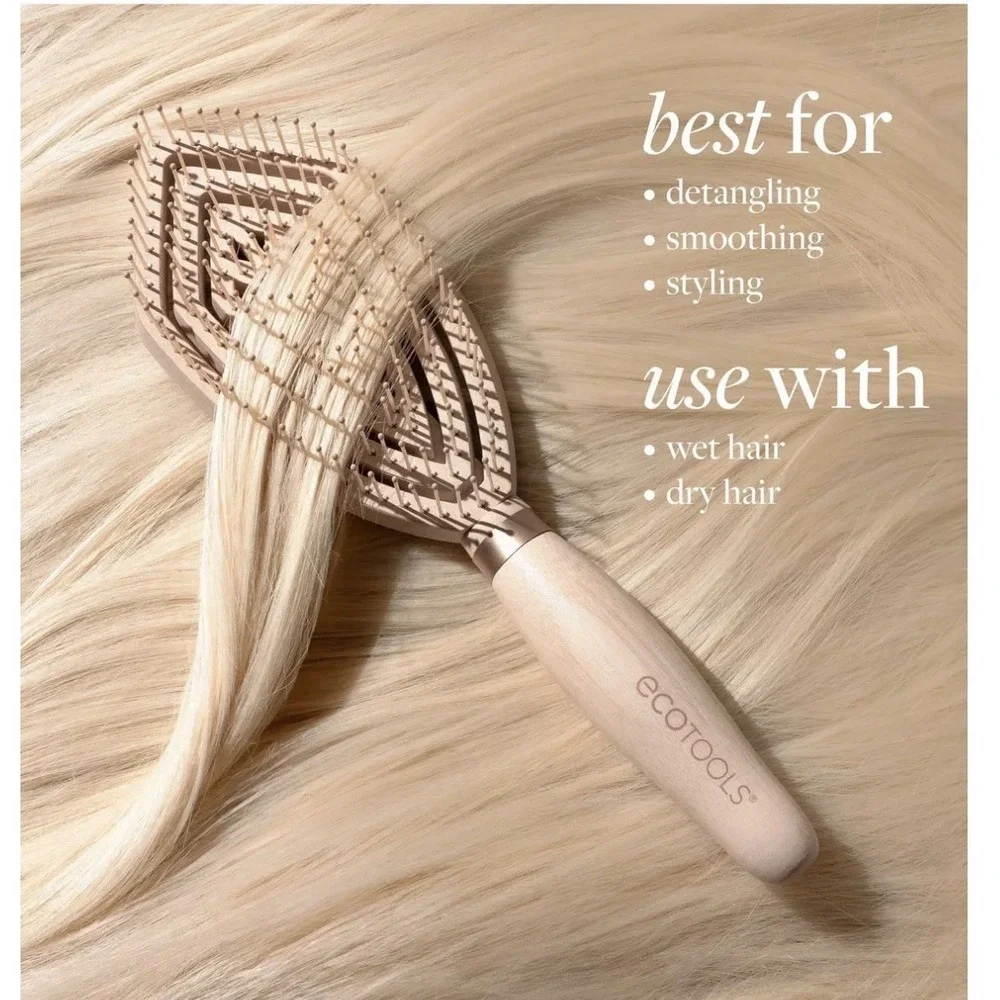 New EcoTools Wood Detangling Hair Brush Set 4pc Beige Leaf Shape Unisex Bamboo
